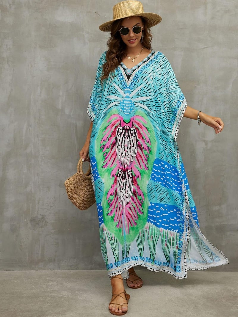IMAGEKOPE Kaftan Dresses for Women Plus Size Bathing Suit Cover up Caftan Maxi Beach Dresses - Image 4